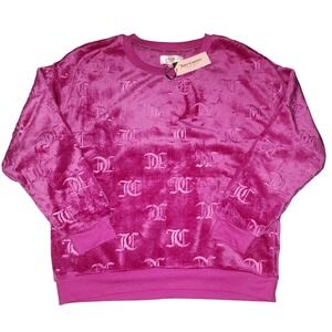 Juicy Couture Women's Pink Velour 2-pc Long Sleeve Loungewear/PJ Set XL